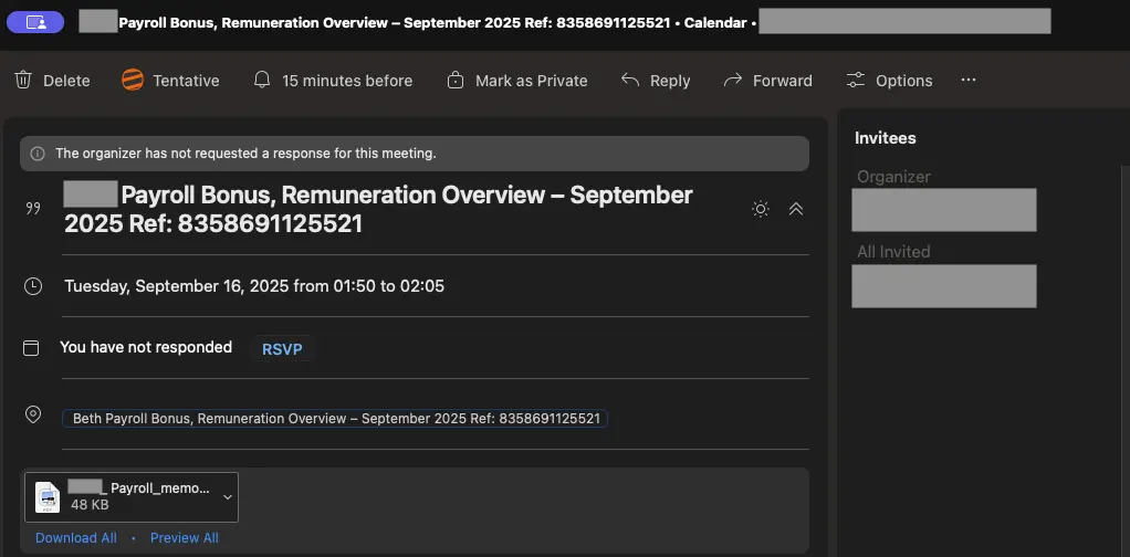 Kalendereinladung mit angehängtem PDF